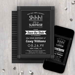 Downloadable Surprise Birthday Party Black & White Save The Date