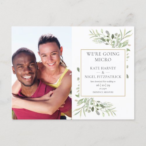 Downsized Micro Greenery Photo Wedding Announcement Postcard