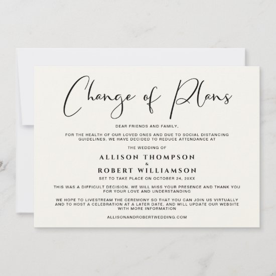 Downsized Wedding Change of Plans Elegant Cream Announcement