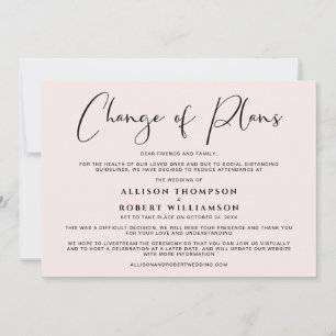 Downsized Wedding Change of Plans Elegant Pink Announcement