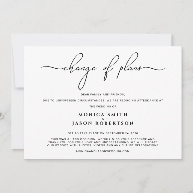 Downsized Wedding Change of Plans Trendy Script Announcement (Front)