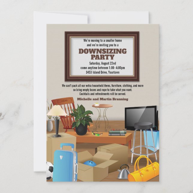 Downsizing Moving Housewarming Party Announcement (Front)