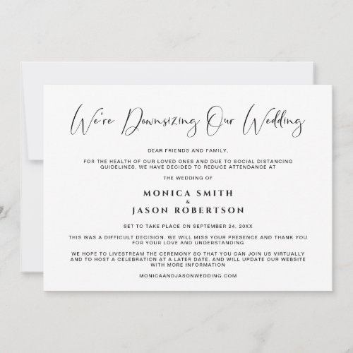 Downsizing Our Wedding Elegant Calligraphy Announcement