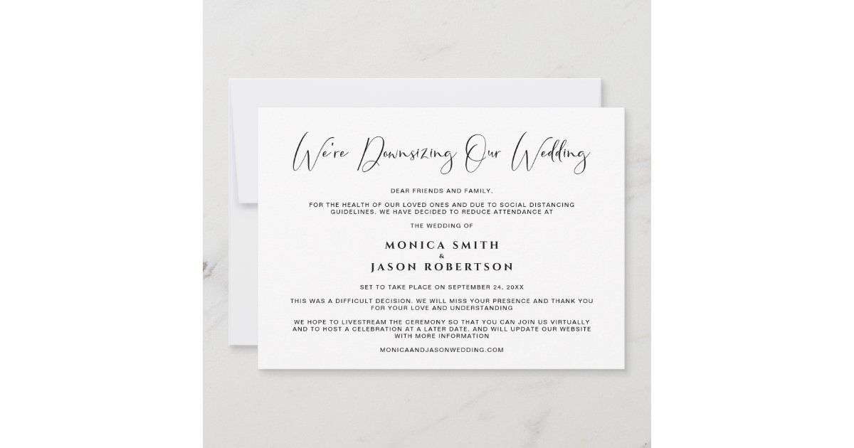 Downsizing Our Wedding Elegant Calligraphy Announcement | Zazzle