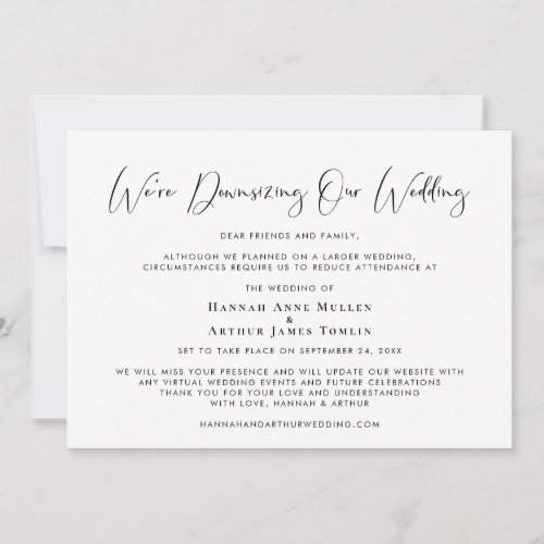Downsizing Our Wedding Elegant Calligraphy Announcement