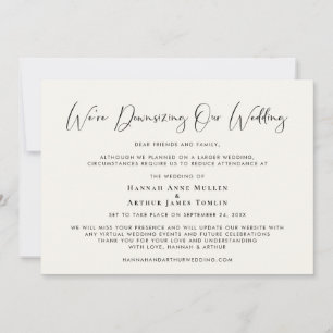 Downsizing Our Wedding Elegant Calligraphy Cream Announcement