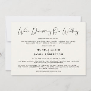 Downsizing Our Wedding Elegant Calligraphy Cream Announcement