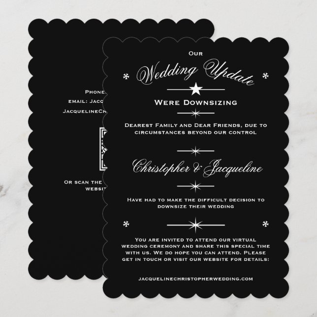 Downsizing Wedding Update Elegant Black with White Announcement (Front/Back)