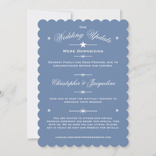 Downsizing Wedding Update Elegant Dusty Blue Announcement (Front)
