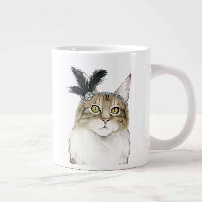 Downton Cat | Adorned With Feathers Giant Coffee Mug (Right)