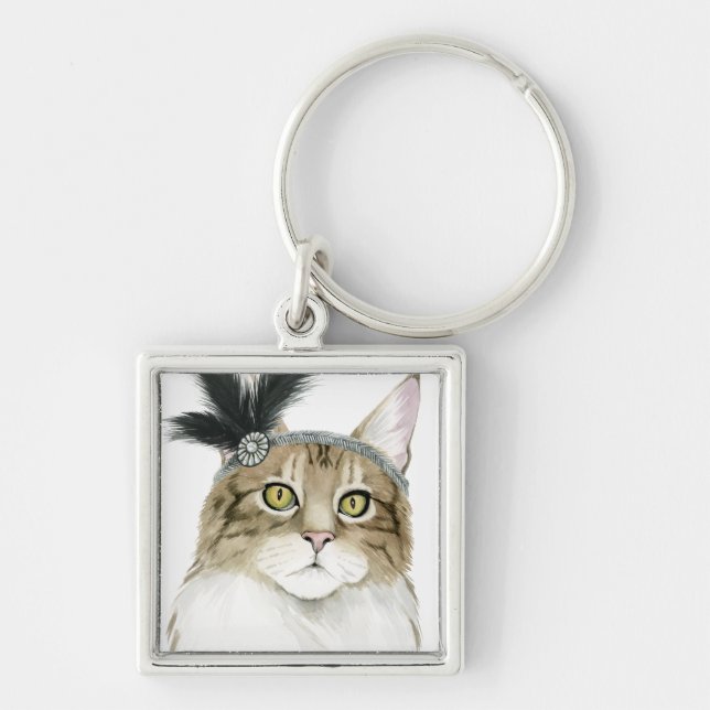 Downton Cat | Adorned With Feathers Keychain (Front)