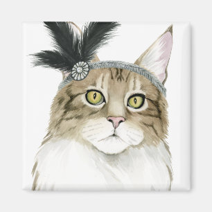 Downton Cat   Adorned With Feathers Magnet
