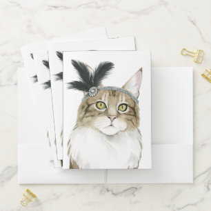 Downton Cat Adorned With Feathers Pocket Folder