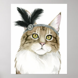 Downton Cat Adorned With Feathers Poster