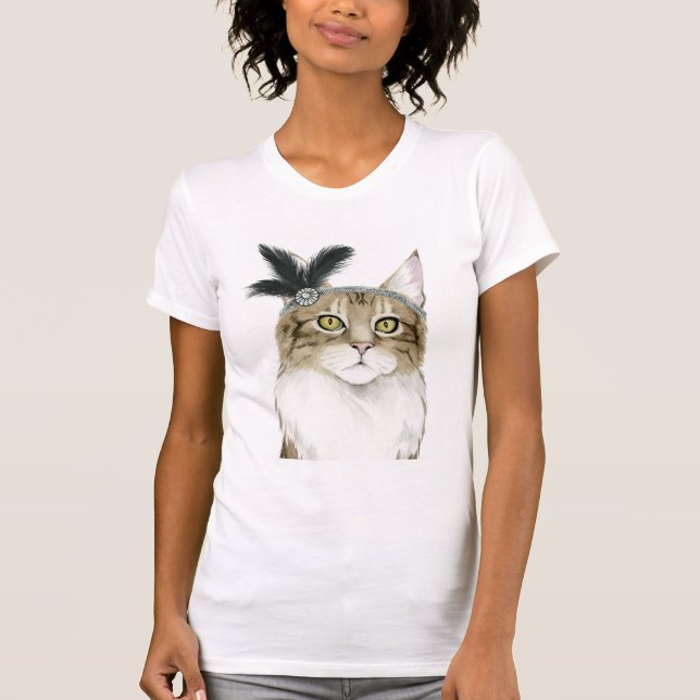 Downton Cat | Adorned With Feathers T-Shirt (Front)