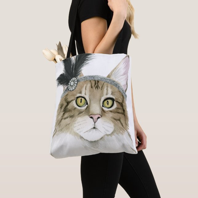 Downton Cat | Adorned With Feathers Tote Bag (Close Up)