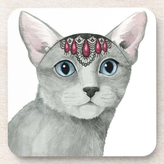 Downton Cat | Bejeweled Beverage Coaster (Front)
