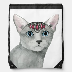 Downton Cat Bejeweled Drawstring Bag