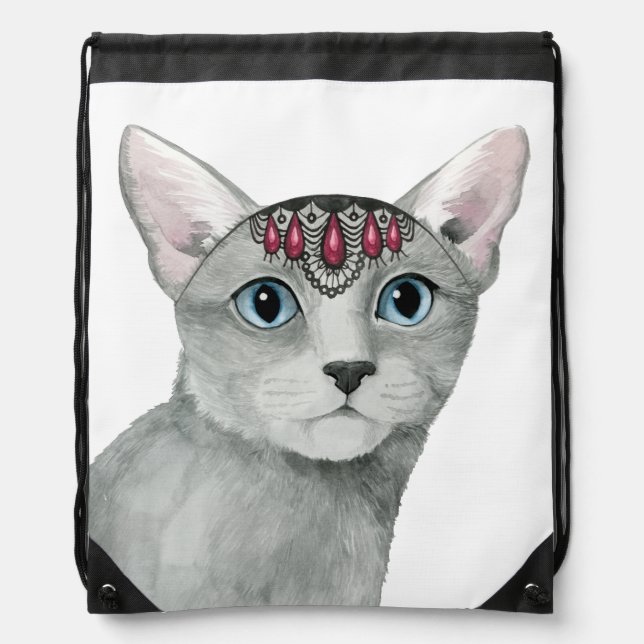 Downton Cat | Bejeweled Drawstring Bag (Front)