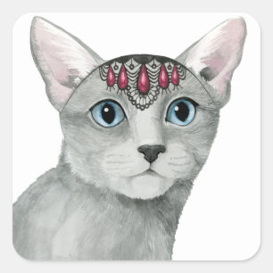 Downton Cat Bejeweled Square Sticker