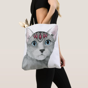Downton Cat Bejeweled Tote Bag