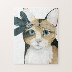 Downton Cat Bejeweled With Feathers Jigsaw Puzzle