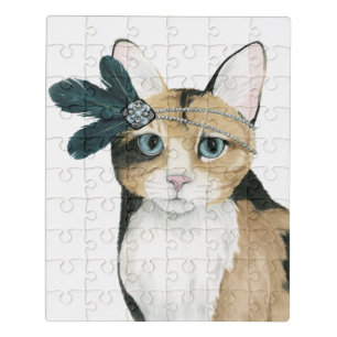 Downton Cat Bejeweled With Feathers Jigsaw Puzzle