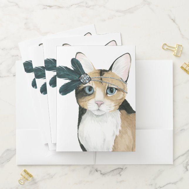 Downton Cat | Bejeweled With Feathers Pocket Folder (In Situ)