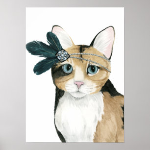 Downton Cat Bejeweled With Feathers Poster