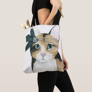 Downton Cat Bejeweled With Feathers Tote Bag