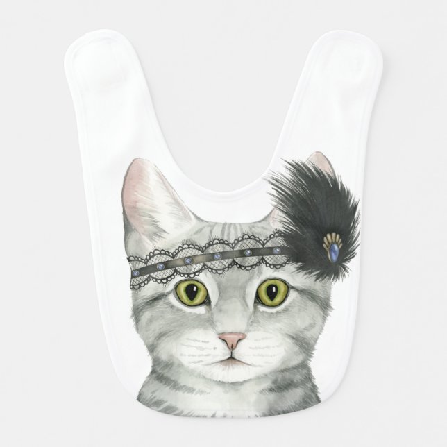 Downton Cat | Bejeweled With Lace Baby Bib (Front)