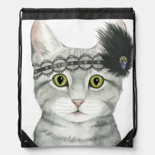 Downton Cat Bejeweled With Lace Drawstring Bag