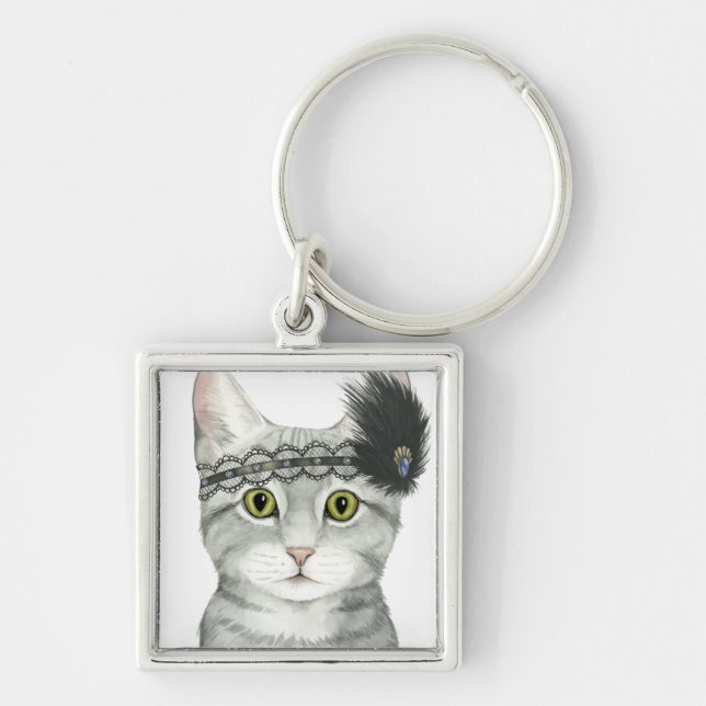 Downton Cat | Bejeweled With Lace Keychain (Front)