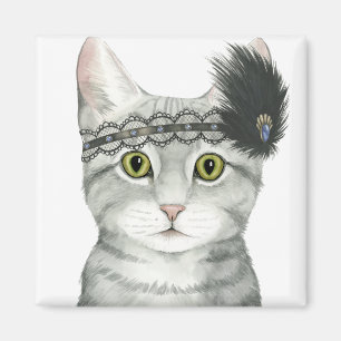 Downton Cat Bejeweled With Lace Magnet