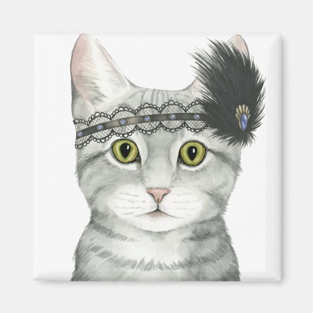 Downton Cat | Bejeweled With Lace Magnet (Front)