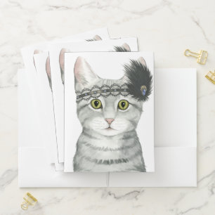 Downton Cat Bejeweled With Lace Pocket Folder