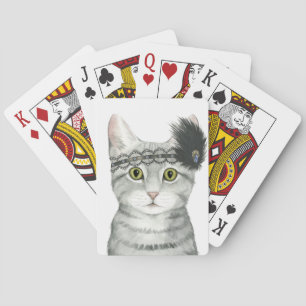 Downton Cat Bejeweled With Lace Poker Cards