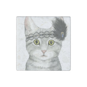 Downton Cat Bejeweled With Lace Stone Magnet