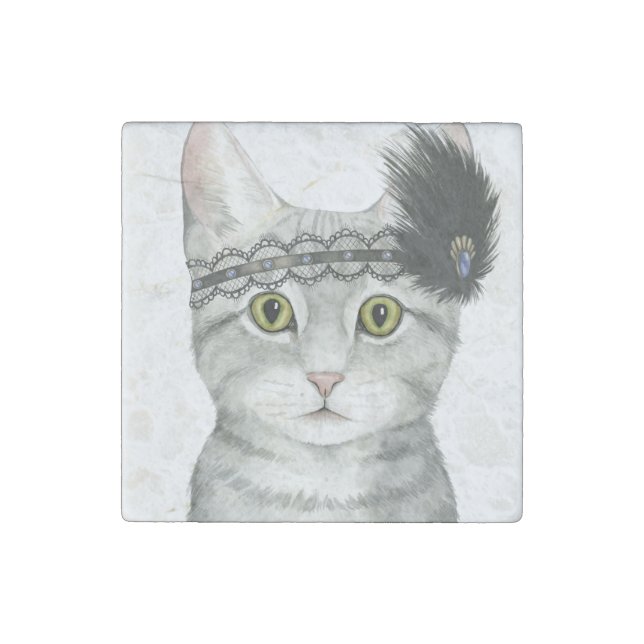 Downton Cat | Bejeweled With Lace Stone Magnet (Front)
