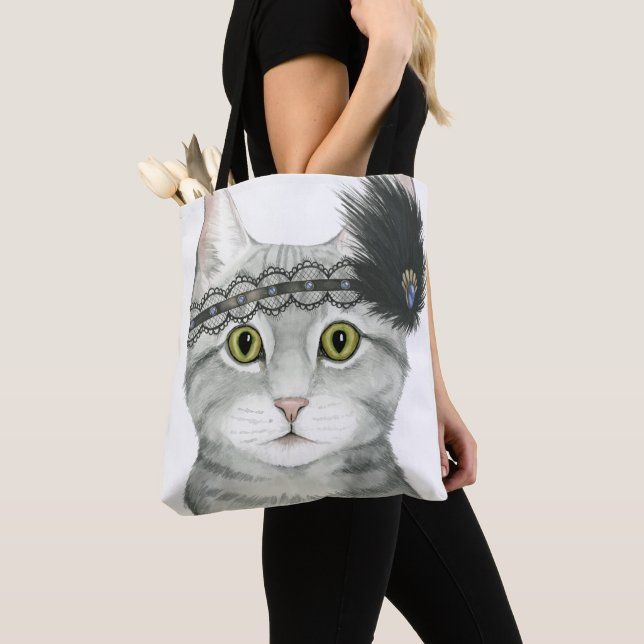 Downton Cat | Bejeweled With Lace Tote Bag (Close Up)