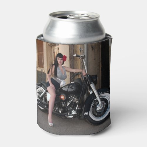 Downtown Alley Motorcycle Rockabilly Pin Up Girl Can Cooler