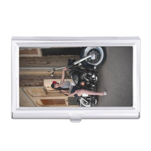 Downtown Alley Motorcycle Rockabilly Pin Up Girl Case For Business Cards