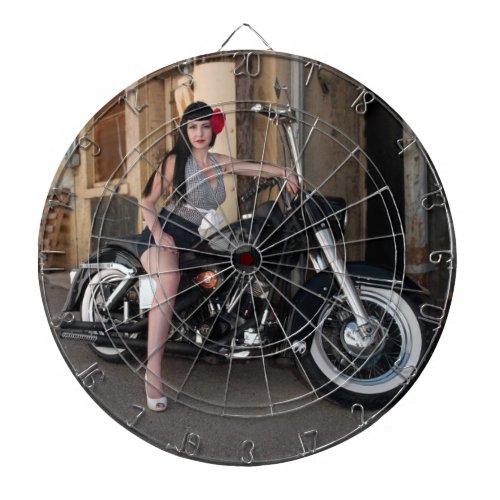Downtown Alley Motorcycle Rockabilly Pin Up Girl Dartboard With Darts