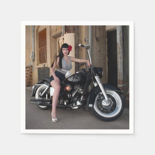 Downtown Alley Motorcycle Rockabilly Pin Up Girl Napkins