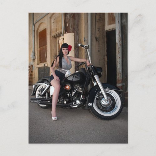Downtown Alley Motorcycle Rockabilly Pin Up Girl Postcard