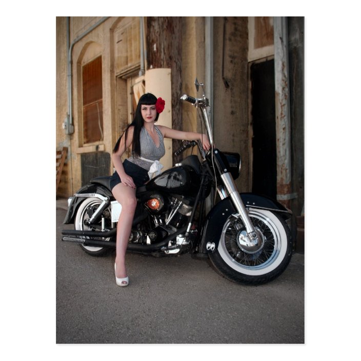 Downtown Alley Motorcycle Rockabilly Pin Up Girl Postcard