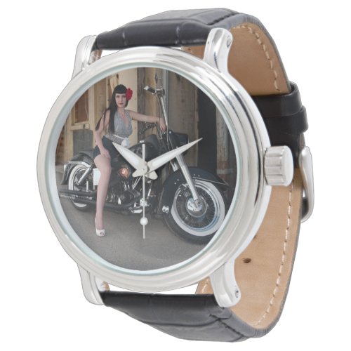 Downtown Alley Motorcycle Rockabilly Pin Up Girl Watch