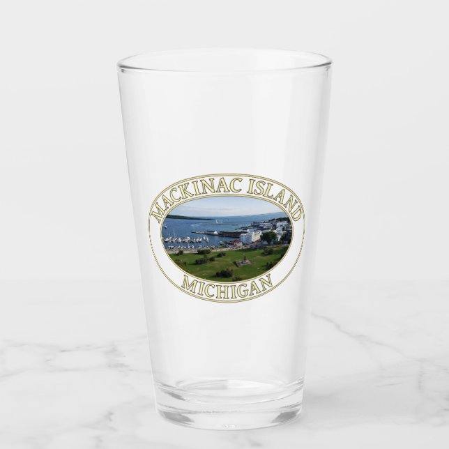 Downtown and Harbor at Mackinac Island, Michigan Glass (Front)