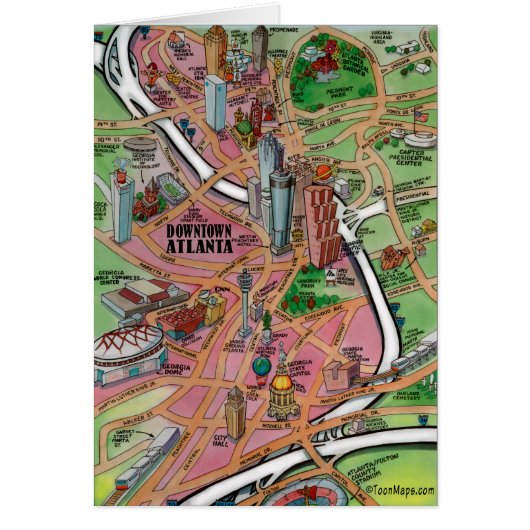 Downtown Atlanta Georgia Cartoon Map Cards (Front)