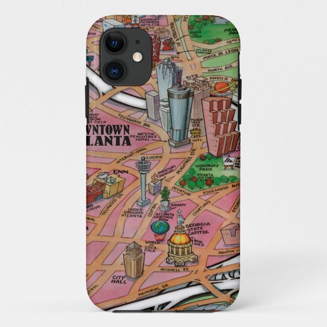 Downtown Atlanta Georgia Cartoon Map Case-Mate iPhone Case (Back)